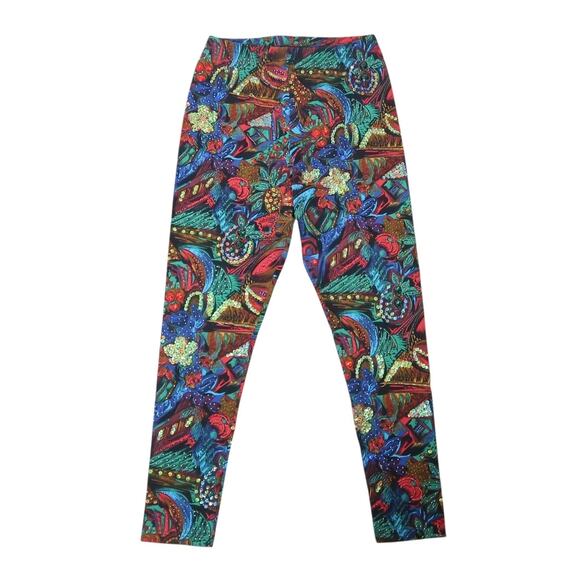Vintage Pants - Vintage 80s Carlo Ferranti Blue Red Funky Print Sequin Beaded Leggings L